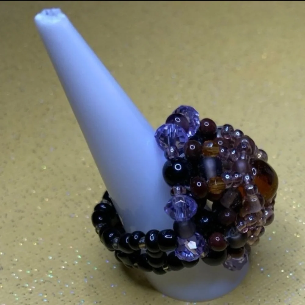 Elegant Purple Beaded Ring handmade beaded Ring
